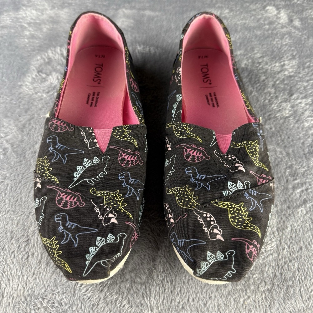 TOMS Shoes Women's Flats Dinosaur‎ 7.5 Black Glow In The Dark Novelty